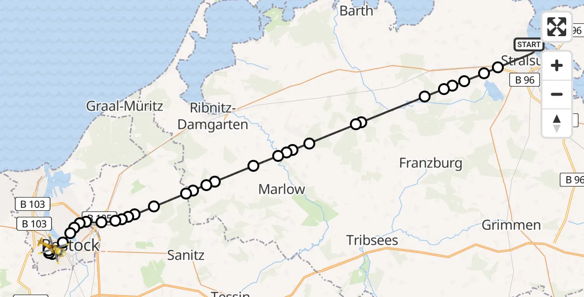 Routekaart van de vlucht: Rettungshubschrauber nach Rostock University Helipad