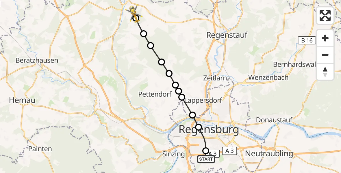 Routekaart van de vlucht: Rettungshubschrauber nach Kallmünz, R 15