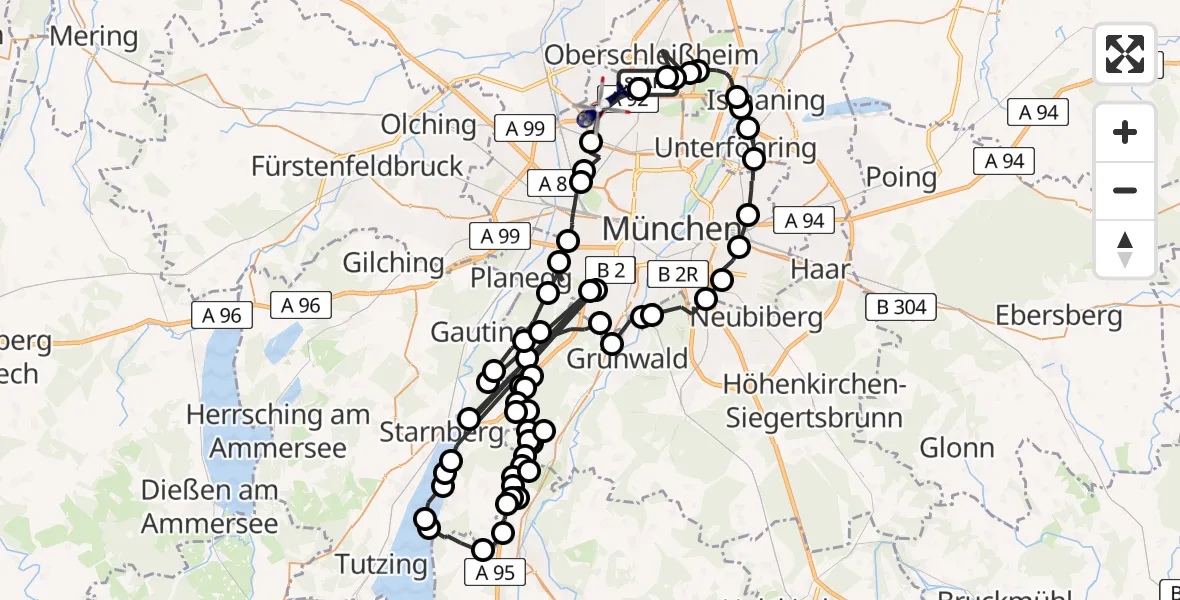 Flugroute Polizeihubschrauber Oberschleißheim - Feldmoching-Hasenbergl, 17 Februar 2026, 12:08