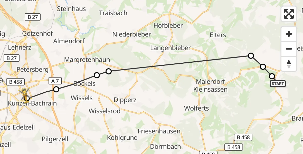 Routekaart van de vlucht: Rettungshubschrauber nach Fulda Hospital Heliport