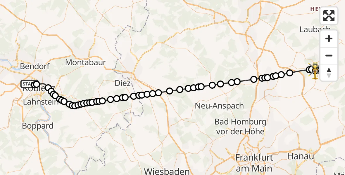 Routekaart van de vlucht: Rettungshubschrauber nach Nidda Airfield