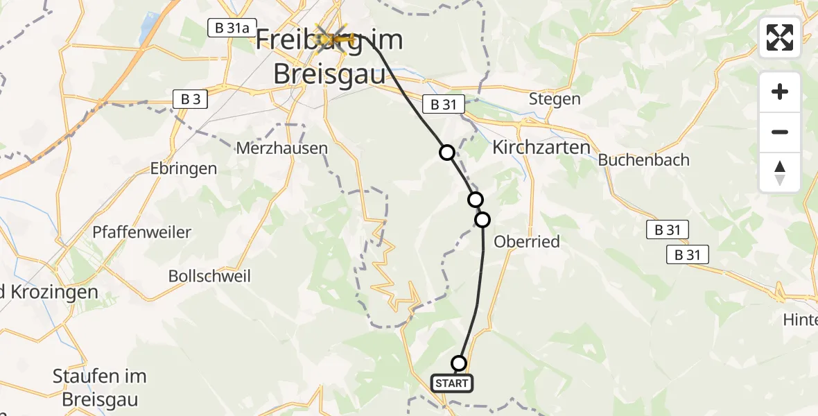 Flugroute Rettungshubschrauber Hofsgrund - Freiburg im Breisgau, 17 Februar 2026, 12:21