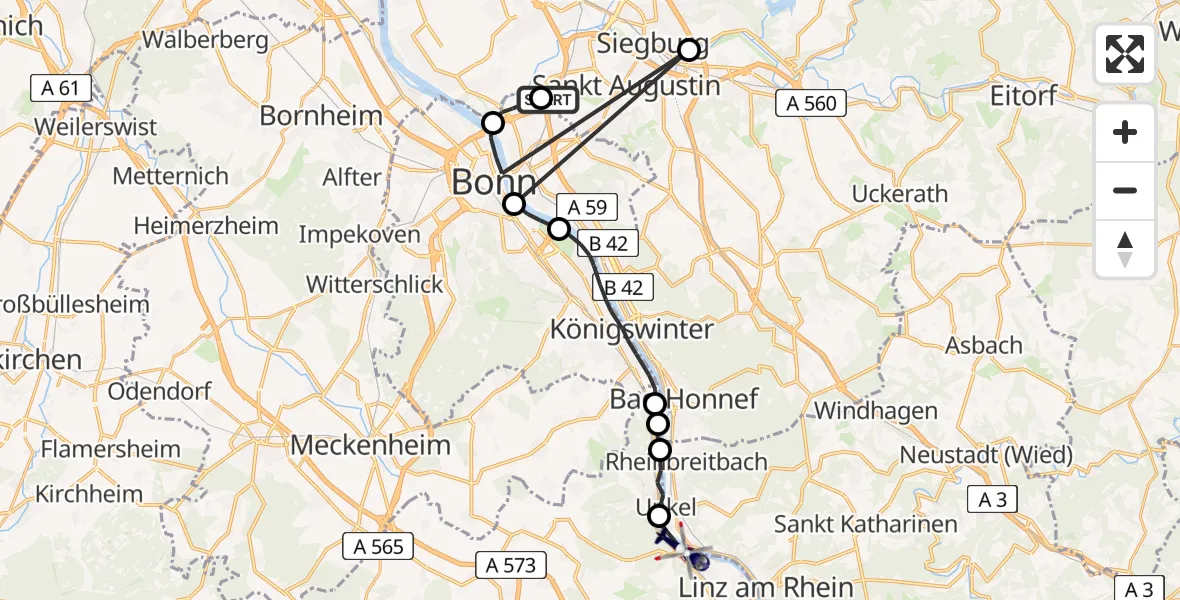 Routekaart van de vlucht: Polizeihubschrauber nach Remagen, Am Spich