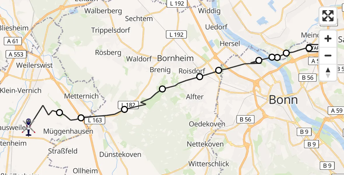 Routekaart van de vlucht: Polizeihubschrauber nach Weilerswist, Schneppenheimer Weg