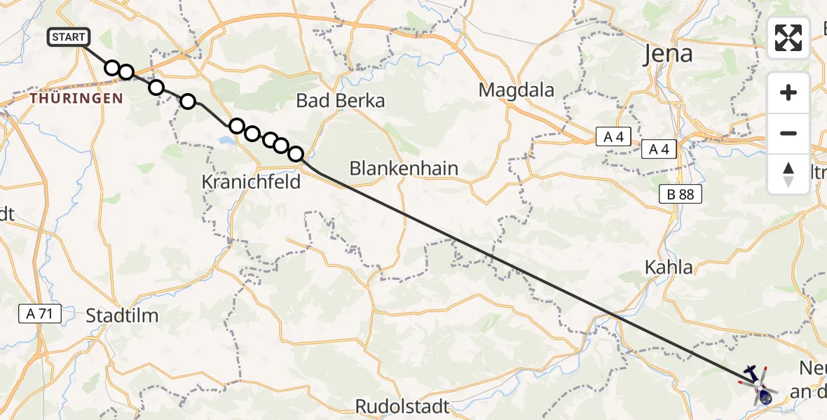 Flugroute Polizeihubschrauber Rhoda - Kolba, 17 Februar 2026, 12:32