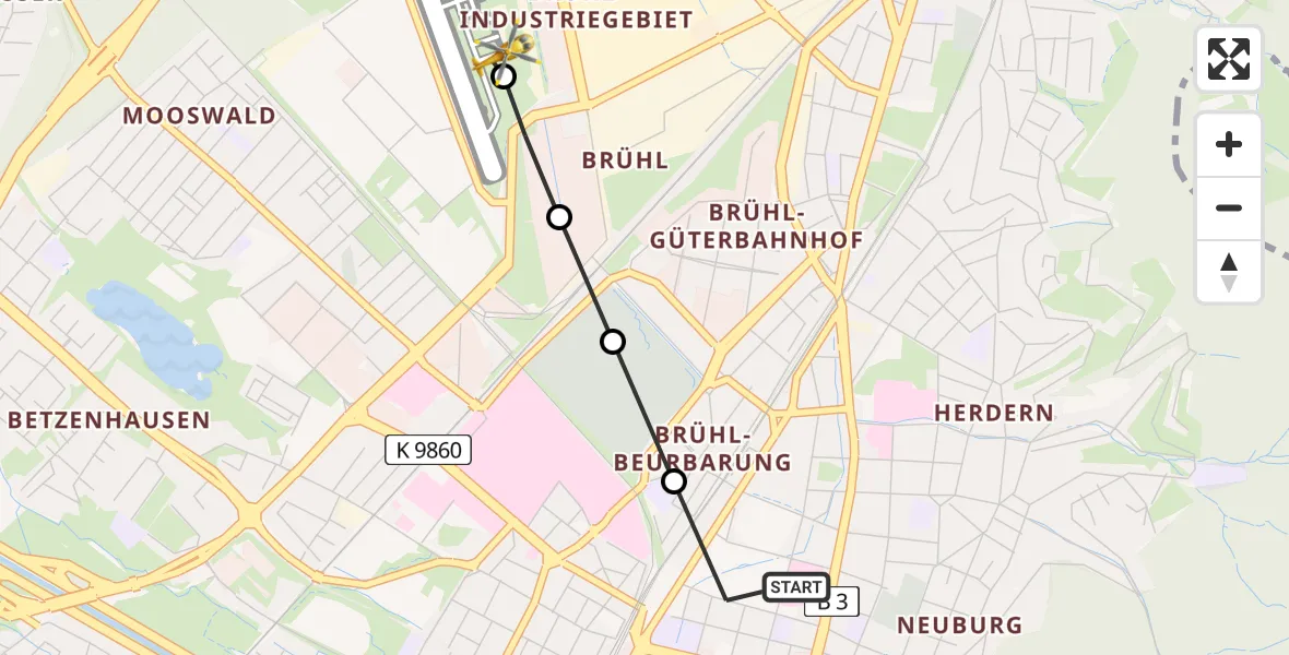 Flugroute Rettungshubschrauber Freiburg im Breisgau - Freiburg im Breisgau Airfield, 17 Februar 2026, 12:41