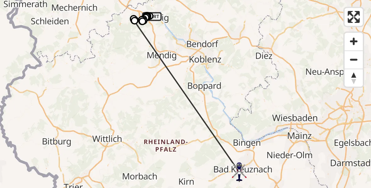 Flugroute Polizeihubschrauber Bad Bodendorf - Bad Kreuznach, 17 Februar 2026, 12:55