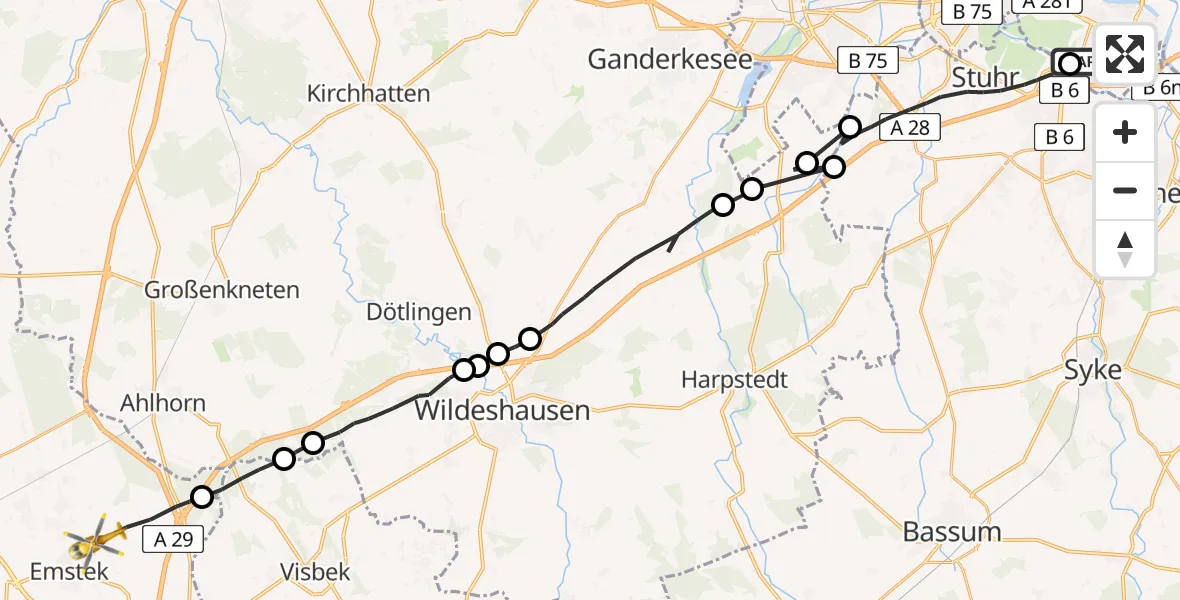 Flugroute Rettungshubschrauber ADAC Air Rescue Station Bremen Heliport (Christoph 6) - Emstek, 17 Februar 2026, 13:06