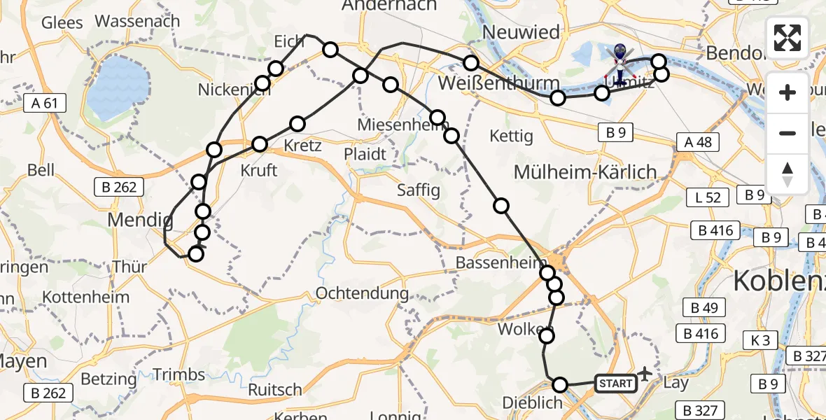 Routekaart van de vlucht: Polizeihubschrauber nach Neuwied, Schimmelsberger Weg