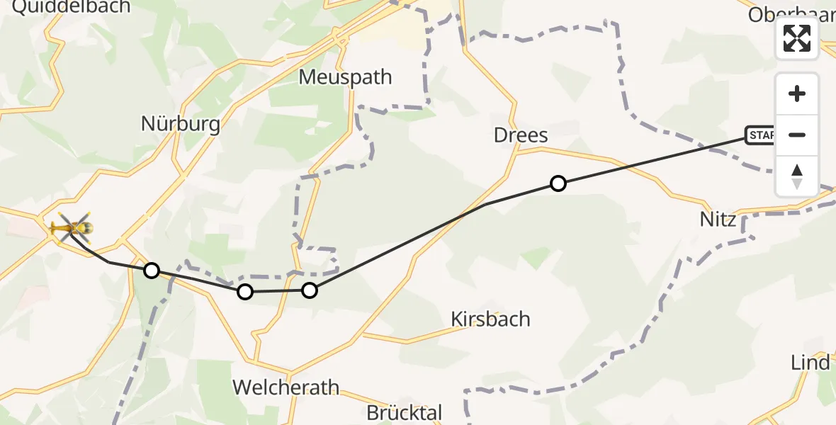 Flugroute Ambulanzhubschrauber Nitz - Nürburgring Heliport, 17 Februar 2026, 13:12