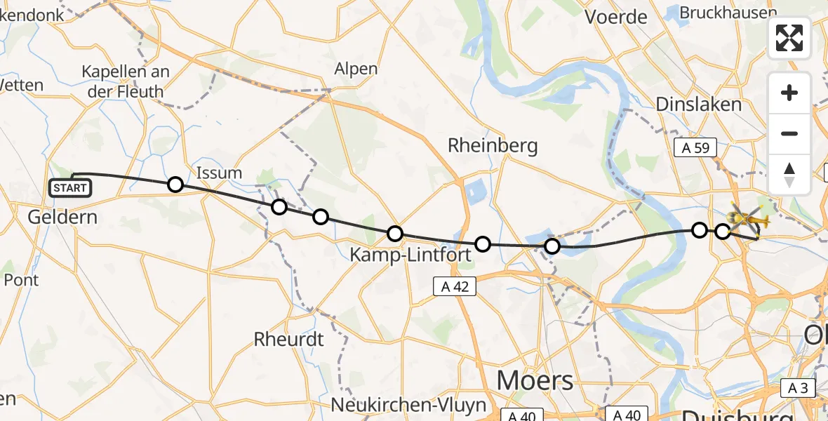 Flugroute Rettungshubschrauber Geldern - Hamborn, 17 Februar 2026, 13:14