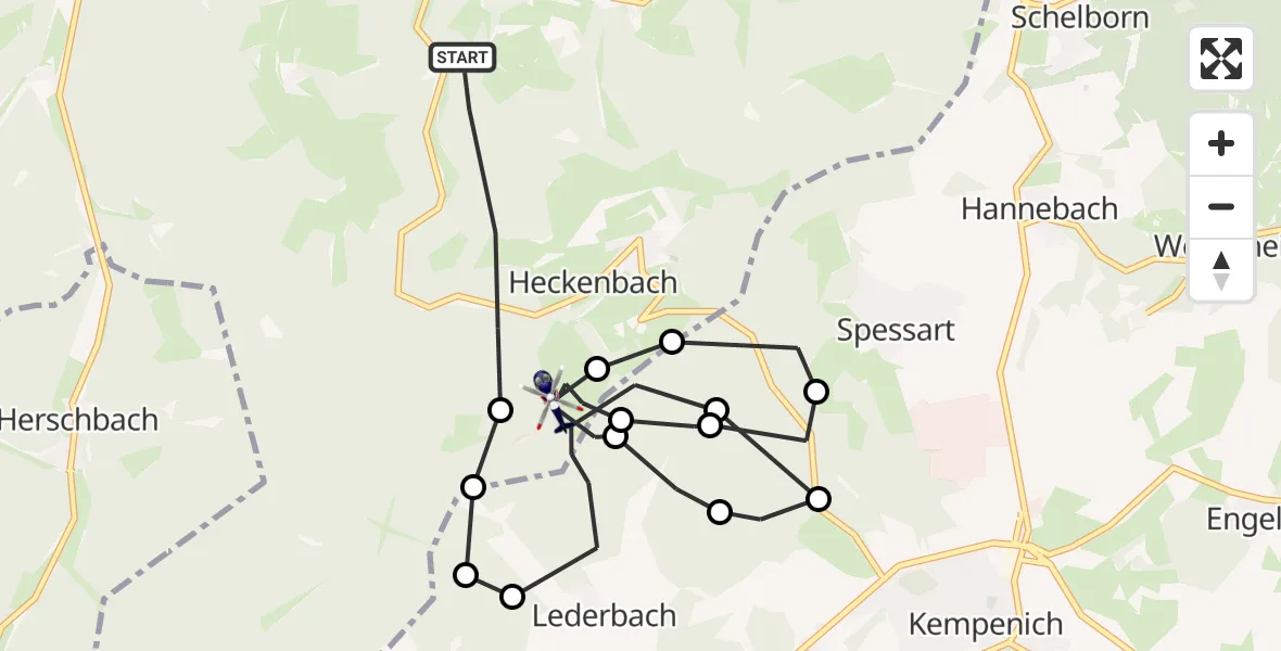 Flugroute Polizeihubschrauber Heckenbach - Lederbach, 17 Februar 2026, 13:20