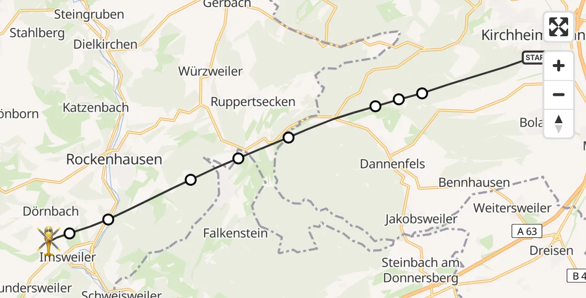 Flugroute Rettungshubschrauber Kirchheimbolanden - Imsweiler UL, 17 Februar 2026, 13:24