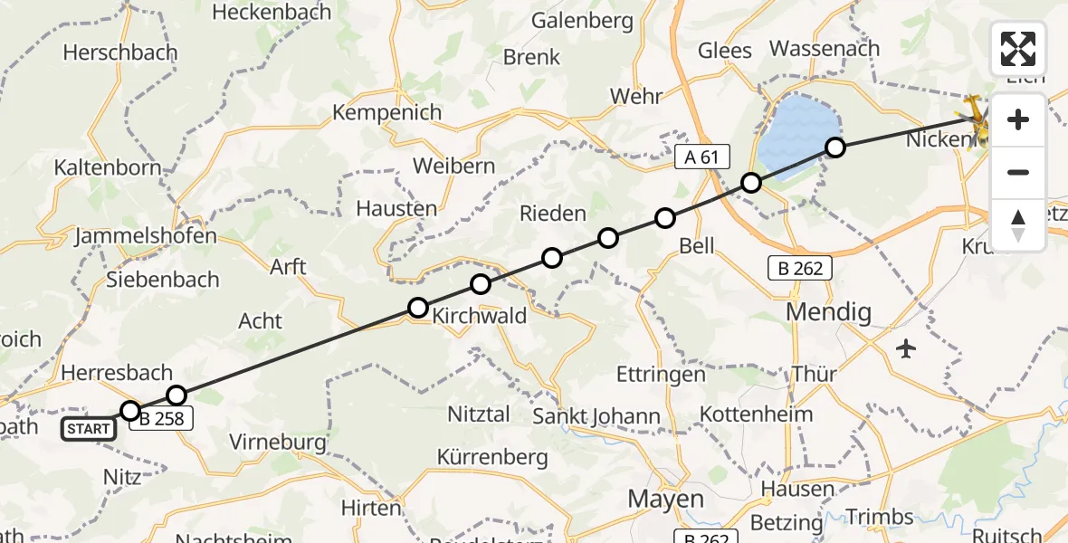 Routekaart van de vlucht: Ambulanzhubschrauber nach Nickenich, Eicher Straße