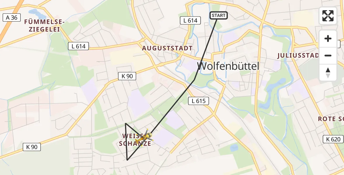 Flugroute Rettungshubschrauber Wolfenbüttel - Wolfenbüttel, 17 Februar 2026, 13:30