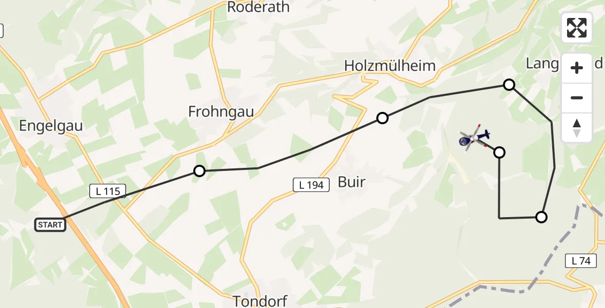 Flugroute Polizeihubschrauber Engelgau - Holzmülheim, 17 Februar 2026, 13:32
