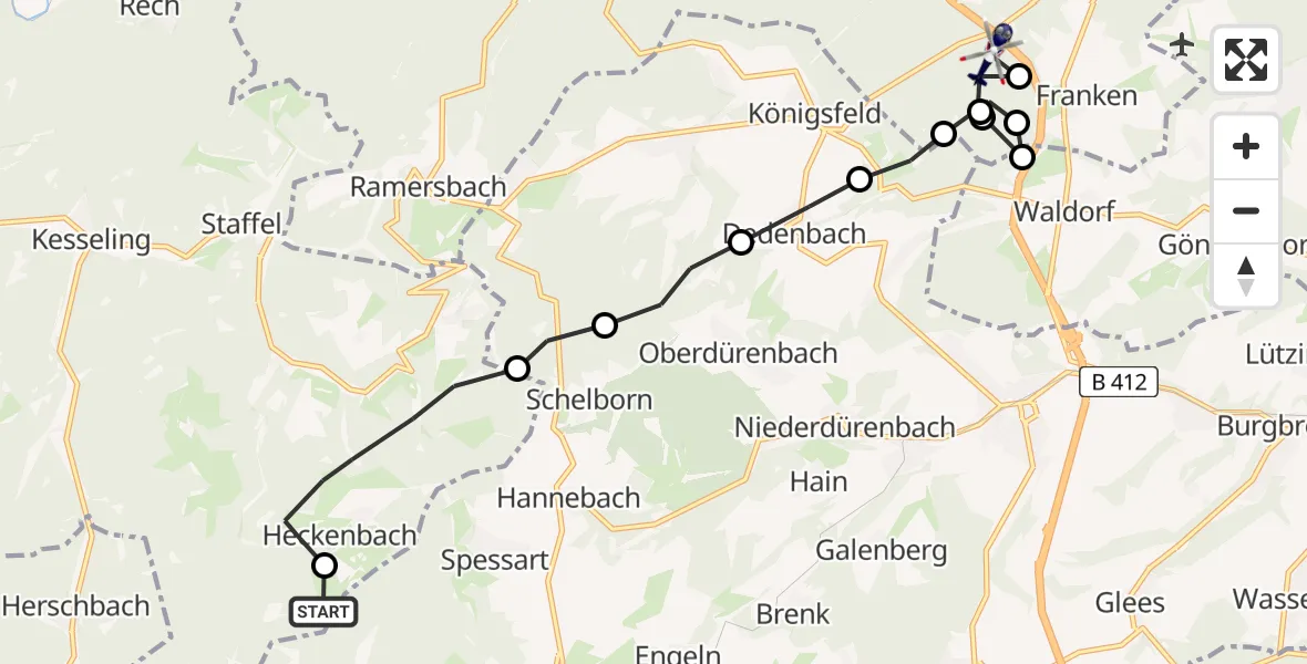 Flugroute Polizeihubschrauber Lederbach - Sinzig, 17 Februar 2026, 13:48