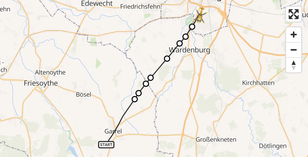 Flugroute Rettungshubschrauber Garrel - Oldenburg, 17 Februar 2026, 13:49