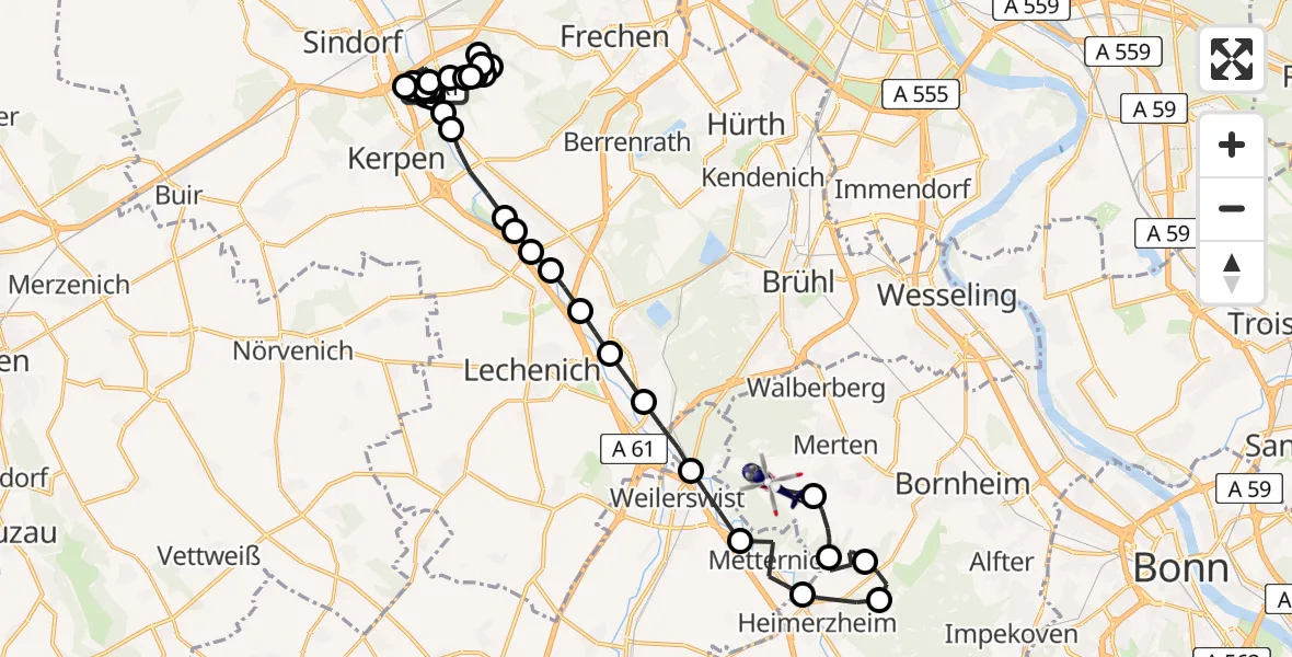 Flugroute Polizeihubschrauber Götzenkirchen - Rösberg, 17 Februar 2026, 13:51
