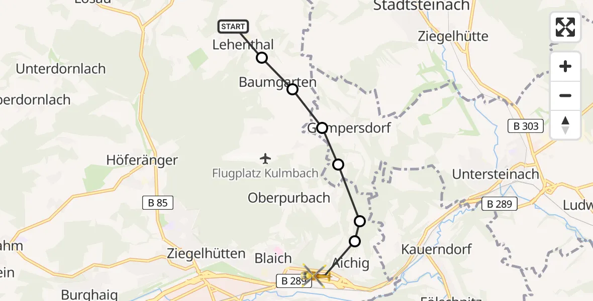 Flugroute Rettungshubschrauber Lehenthal - Kauernburg, 17 Februar 2026, 14:01