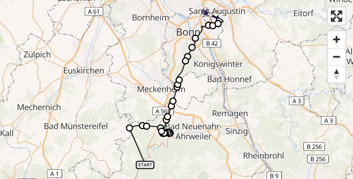 Flugroute Polizeihubschrauber Brück - Bonn-Hangelar Airfield, 17 Februar 2026, 14:13
