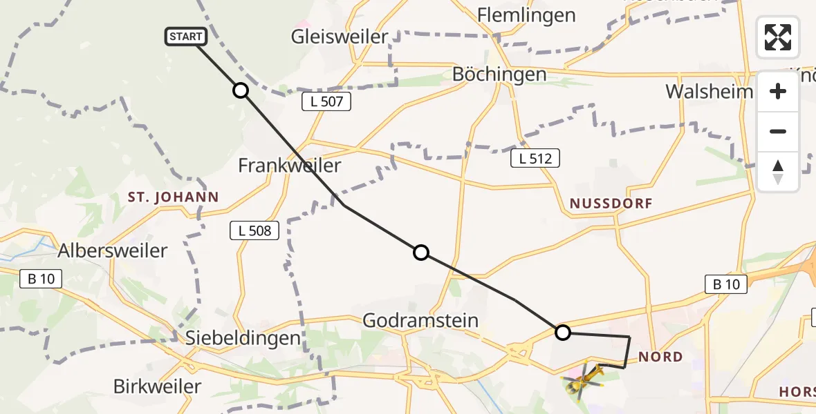 Flugroute Rettungshubschrauber Albersweiler - Landau in der Pfalz, 17 Februar 2026, 14:16