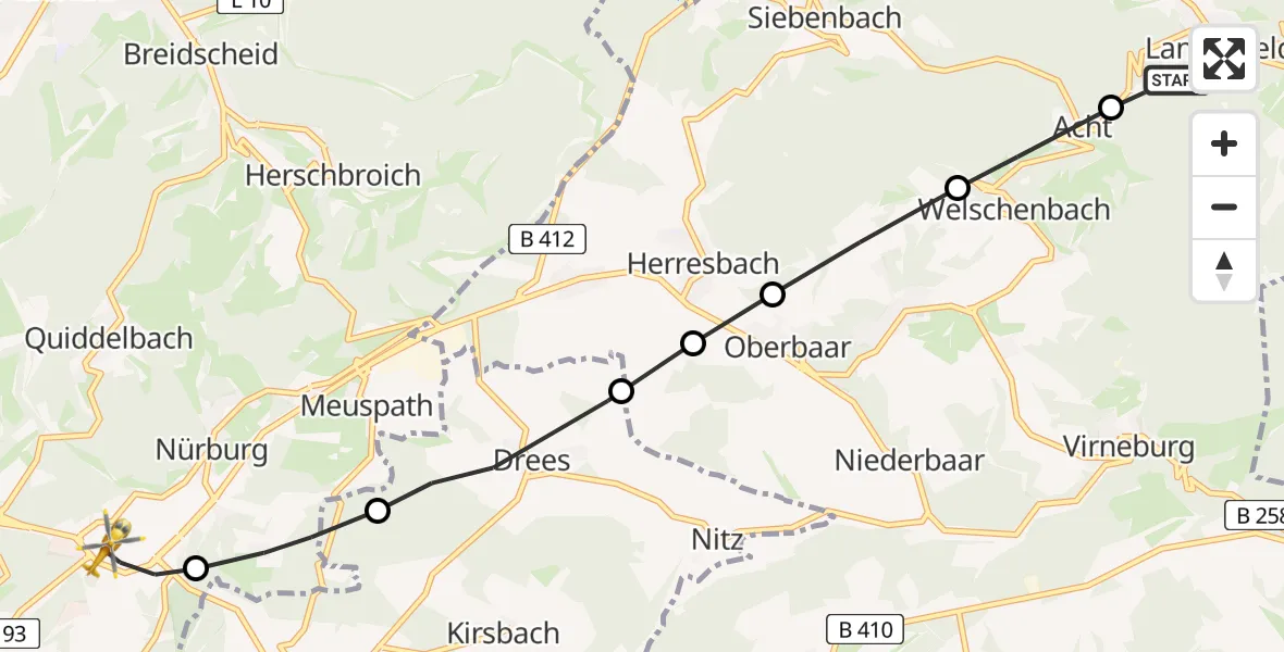 Routekaart van de vlucht: Ambulanzhubschrauber nach Nürburgring Heliport