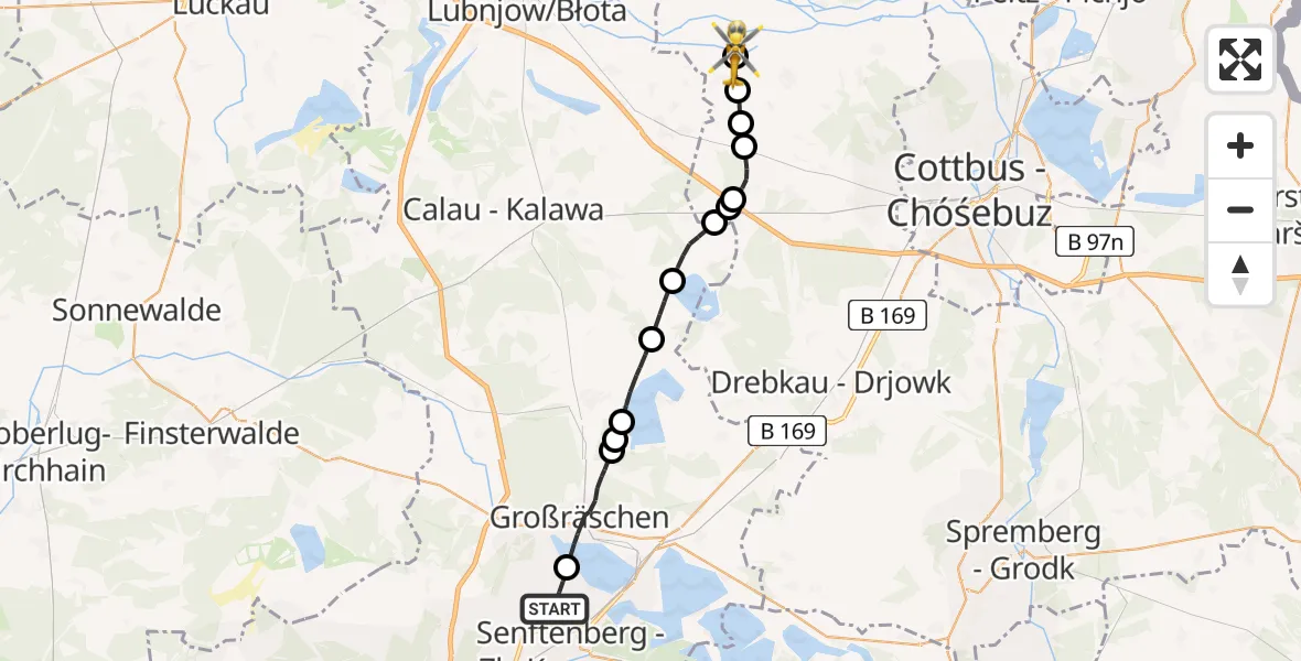 Flugroute Rettungshubschrauber Senftenberg - Burg (Spreewald), 17 Februar 2026, 14:30