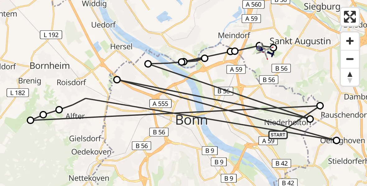 Flugroute Polizeihubschrauber Niederholtorf - Bonn-Hangelar Airfield, 17 Februar 2026, 14:32