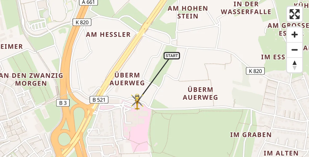 Flugroute Rettungshubschrauber Frankfurt am Main Accident Hospital Roof Helipad (CHX2) - Frankfurt am Main Accident Hospital Roof Helipad (CHX2), 17 Februar 2026, 14:35