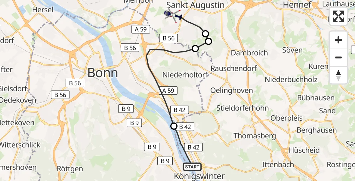 Flugroute Polizeihubschrauber Königswinter - Bonn-Hangelar Airfield, 17 Februar 2026, 14:39