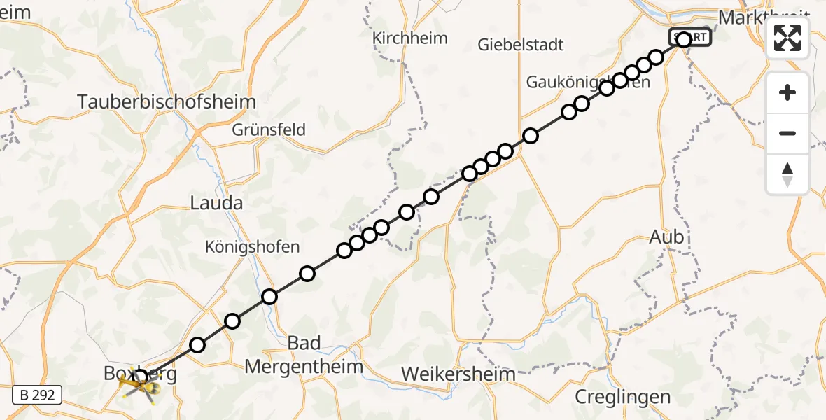 Routekaart van de vlucht: Rettungshubschrauber nach Boxberg, Talweg