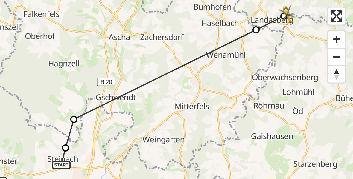 Flugroute Rettungshubschrauber Moos - Haibach, 17 Februar 2026, 15:03