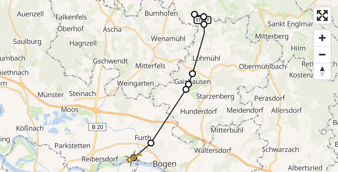 Flugroute Rettungshubschrauber Haibach - Bogen, 17 Februar 2026, 15:14