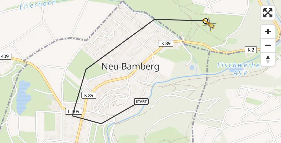 Routekaart van de vlucht: Rettungshubschrauber nach Wöllstein, K 2