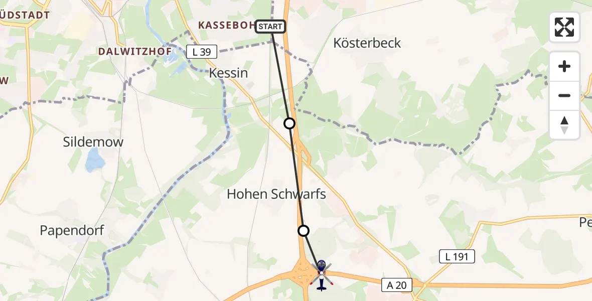 Flugroute Polizeihubschrauber Ortsbeirat 15 : Brinckmansdorf - Dummerstorf, 17 Februar 2026, 15:29