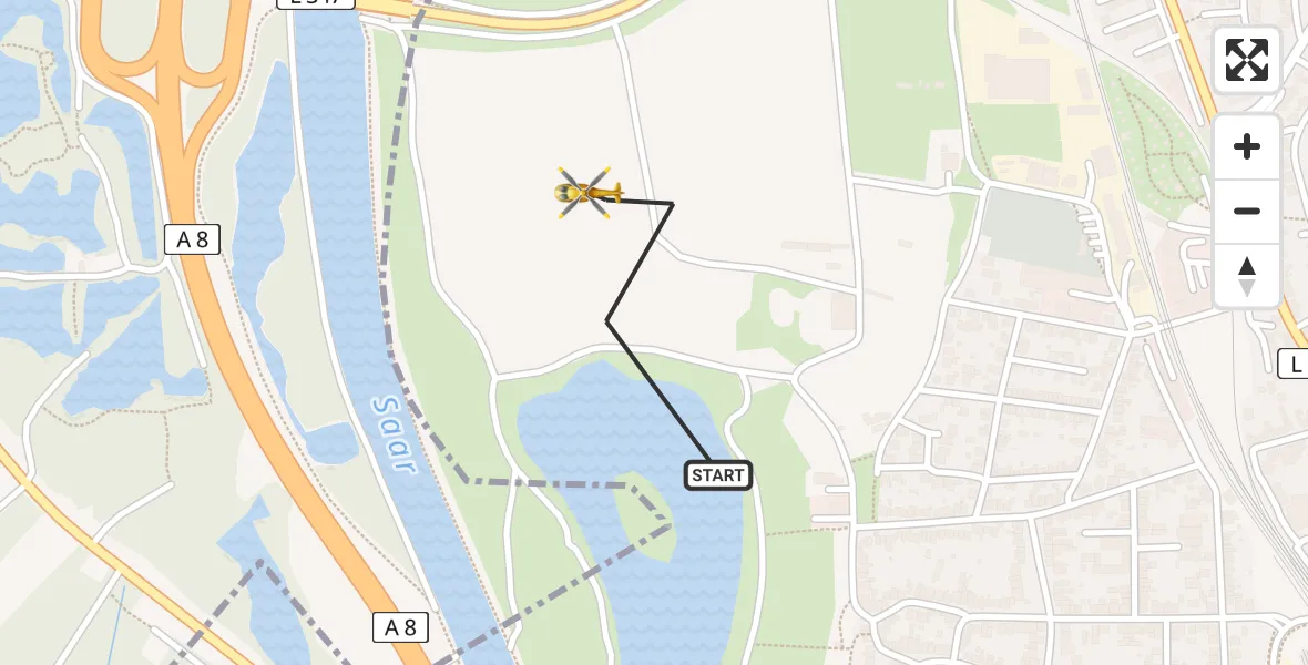 Flugroute Rettungshubschrauber Dillingen/Saar - Dillingen/Saar, 17 Februar 2026, 15:30