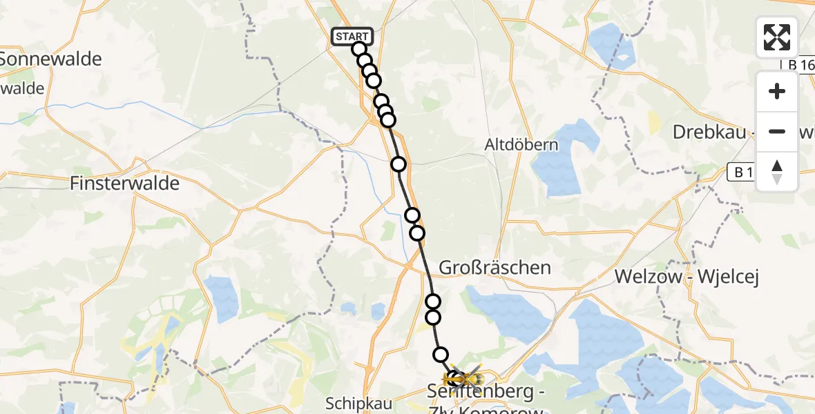 Routekaart van de vlucht: Ambulanzhubschrauber nach ADAC Air Rescue Station Senftenberg Heliport