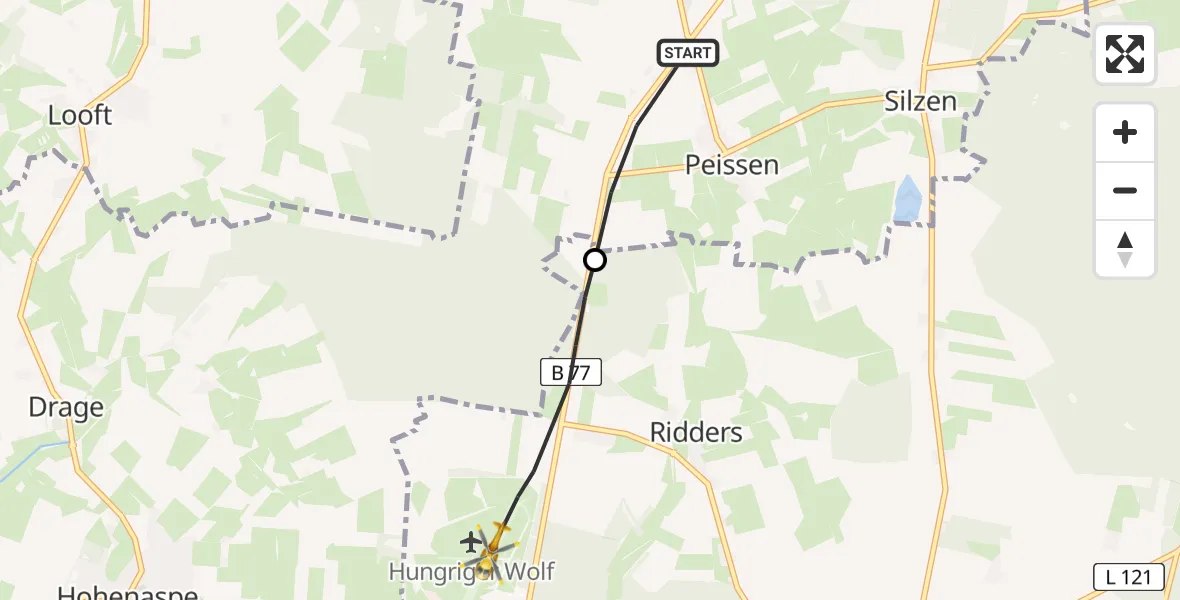 Flugroute Rettungshubschrauber Peissen - Itzehoe Hungriger Wolf Airfield, 17 Februar 2026, 15:52