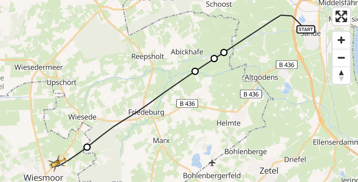 Flugroute Rettungshubschrauber Sande - Wiesmoor, 17 Februar 2026, 16:03