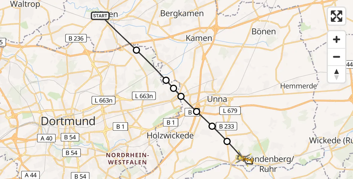 Flugroute Rettungshubschrauber Lünen - Fröndenberg/Ruhr, 17 Februar 2026, 16:07