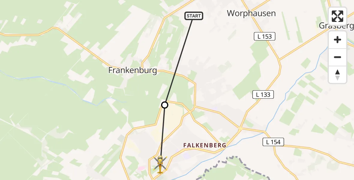 Flugroute Rettungshubschrauber Worphausen - Lilienthal, 17 Februar 2026, 16:09