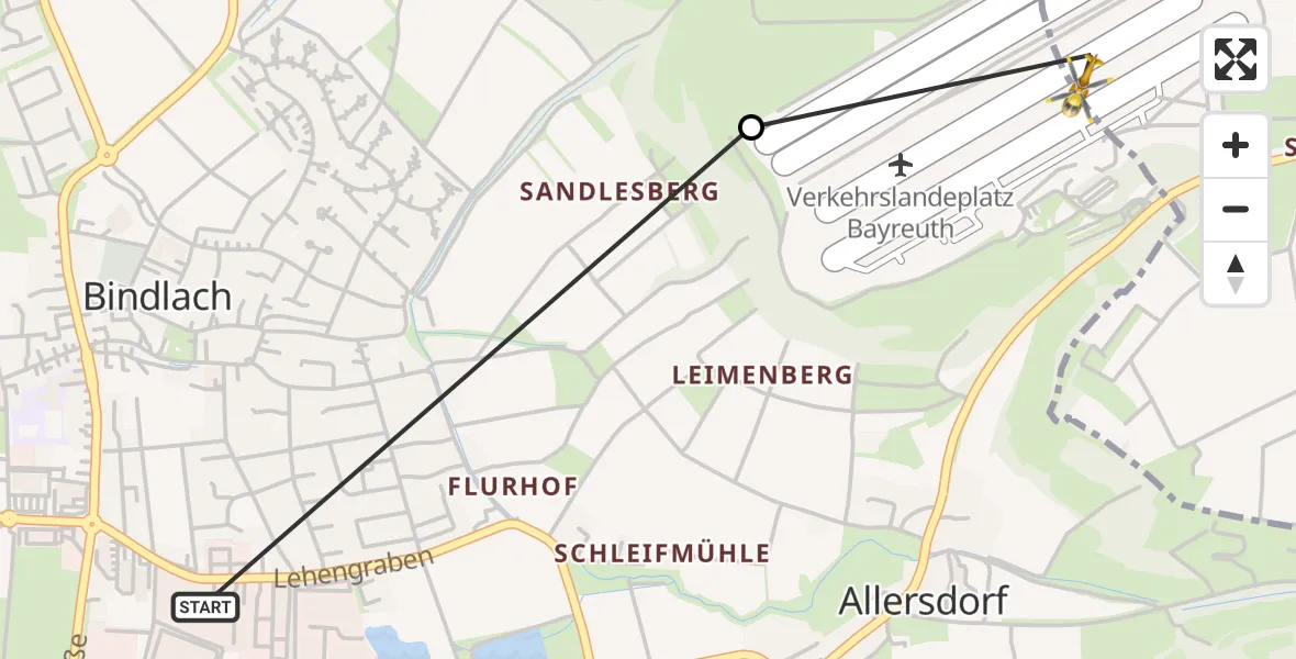 Flugroute Rettungshubschrauber Ruh - Bayreuth Airport, 17 Februar 2026, 16:24