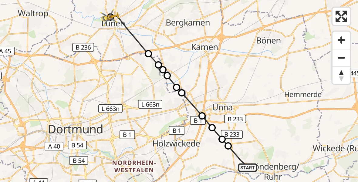 Flugroute Rettungshubschrauber Fröndenberg/Ruhr - Sankt Marien Hospital Heliport, 17 Februar 2026, 16:37