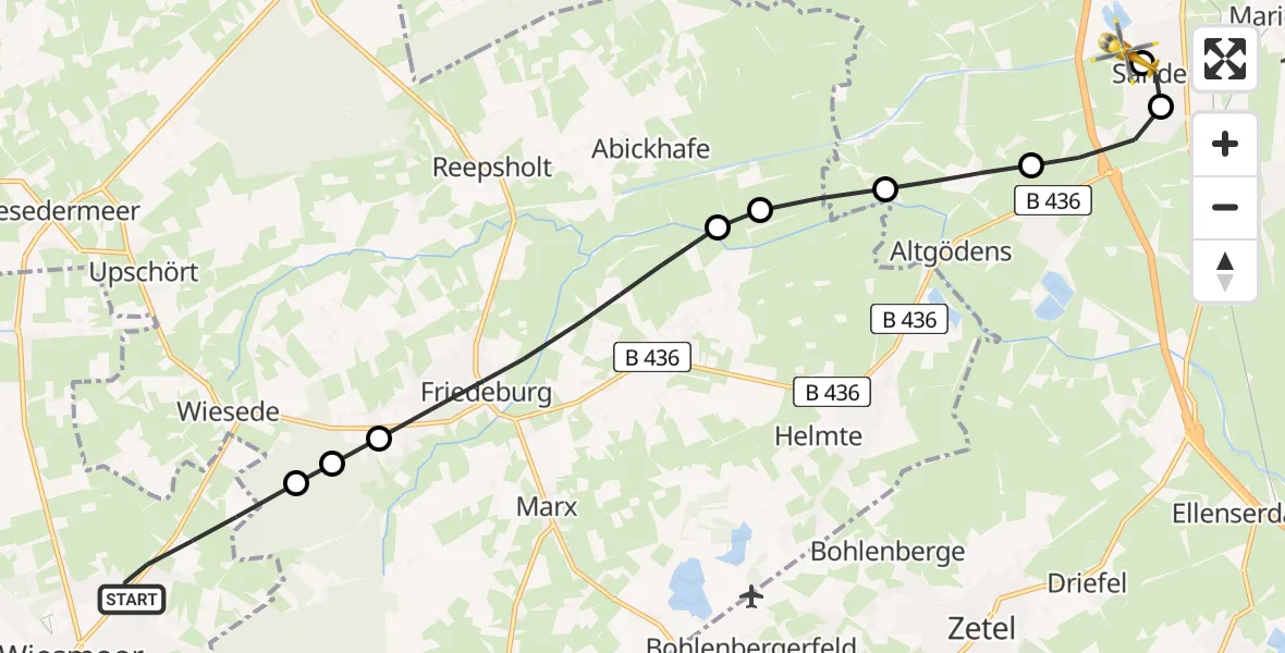 Flugroute Rettungshubschrauber Wiesmoor - Sande, 17 Februar 2026, 16:42