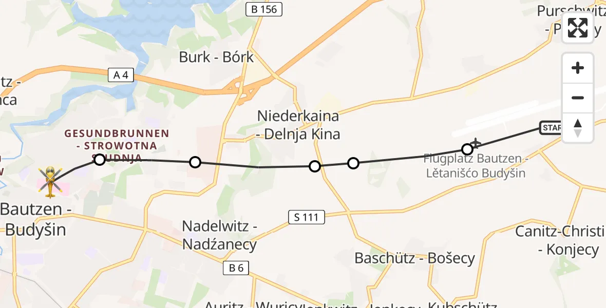 Flugroute Rettungshubschrauber Bautzen Airfield - Bautzen, 17 Februar 2026, 17:55