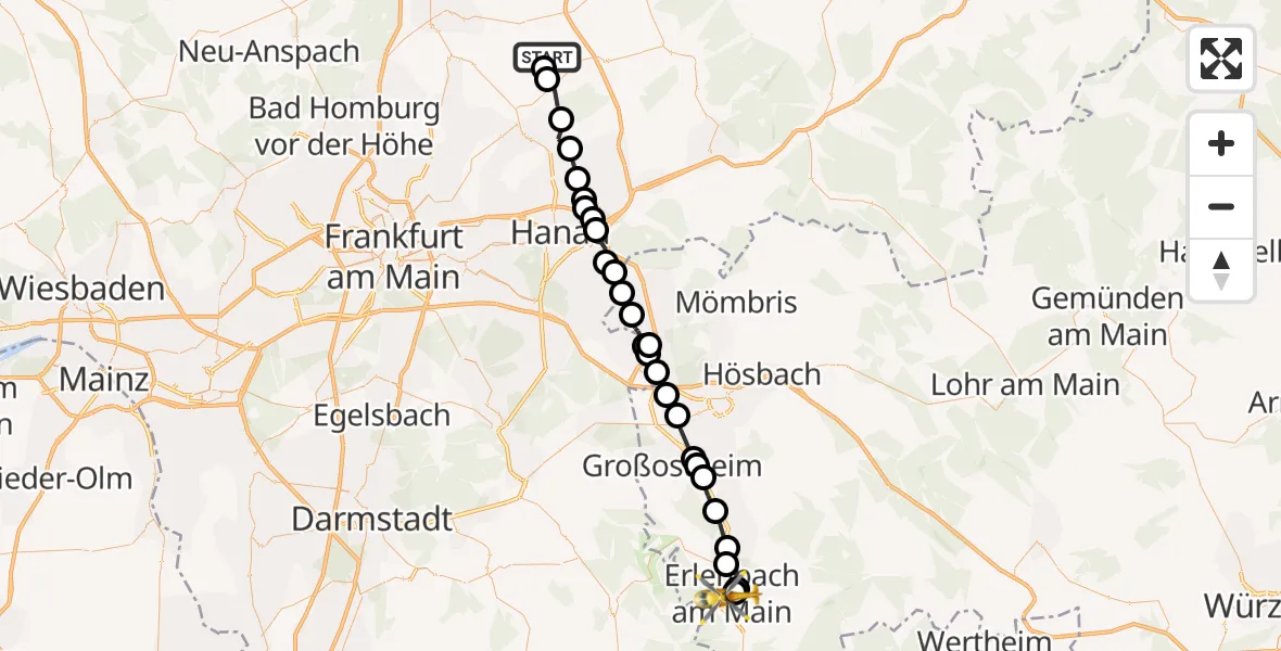 Flugroute Ambulanzhubschrauber Stammheim - Erlenbach am Main, 17 Februar 2026, 18:09
