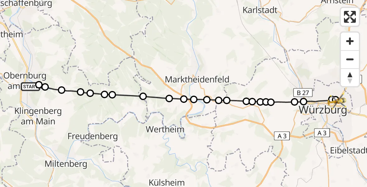 Flugroute Ambulanzhubschrauber Elsenfeld - Würzburg, 17 Februar 2026, 19:11