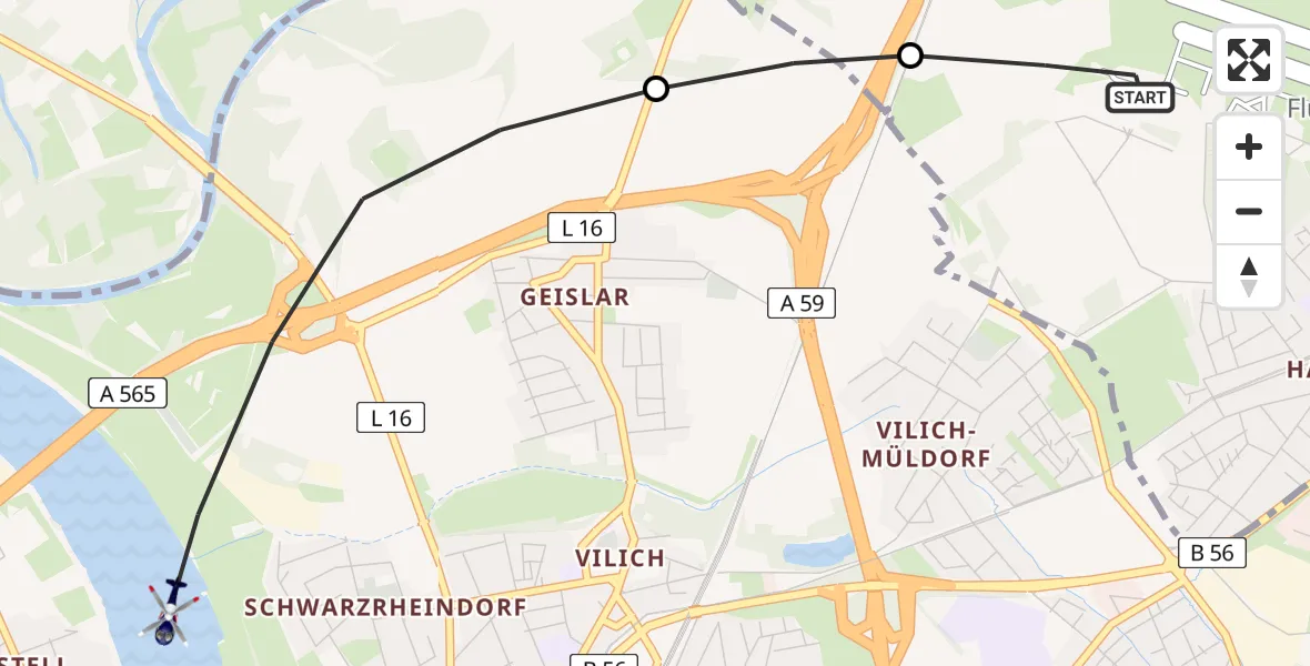 Flugroute Polizeihubschrauber Sankt Augustin - Stadtbezirk Bonn, 17 Februar 2026, 19:19