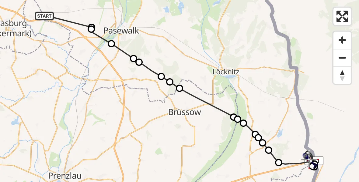 Routekaart van de vlucht: Polizeihubschrauber nach Nadrensee, Am Grenzübergang